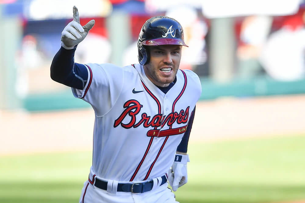 Freddie Freeman celebrating a game-winning hit