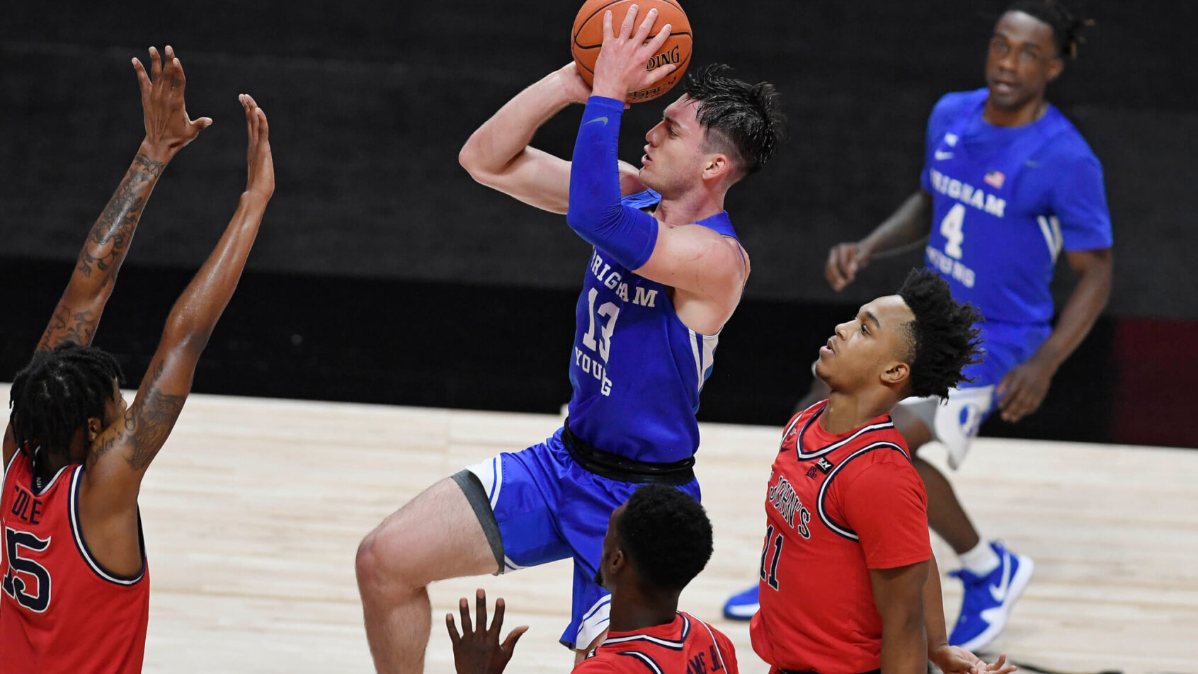 BYU's Alex Barcello shooting a floater