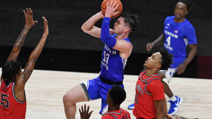 BYU's Alex Barcello shooting a floater