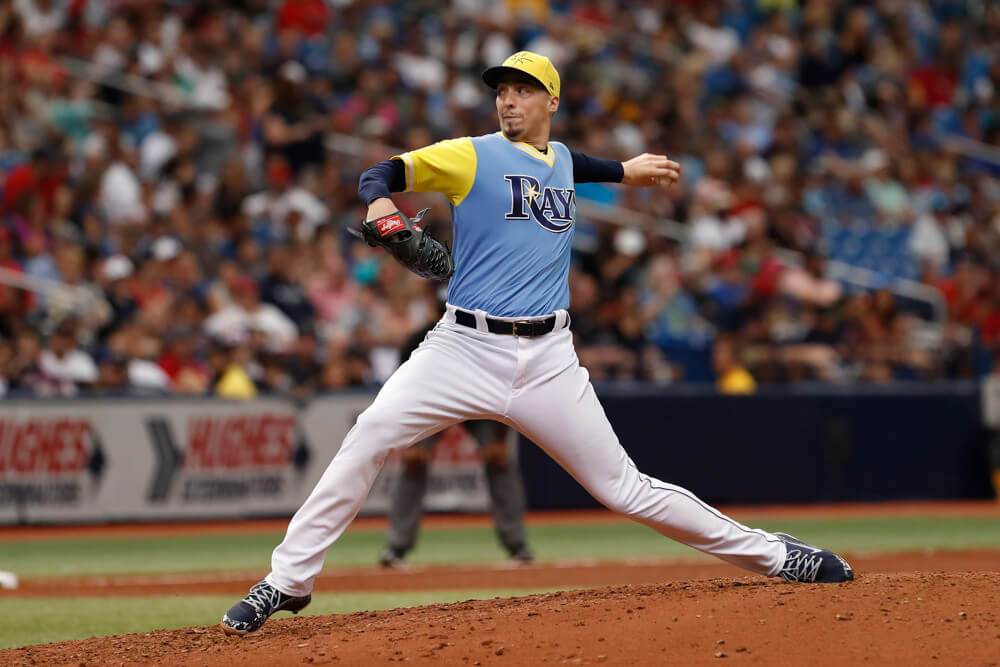 Blake Snell throwing a pitch for the Tampa Bay Rays
