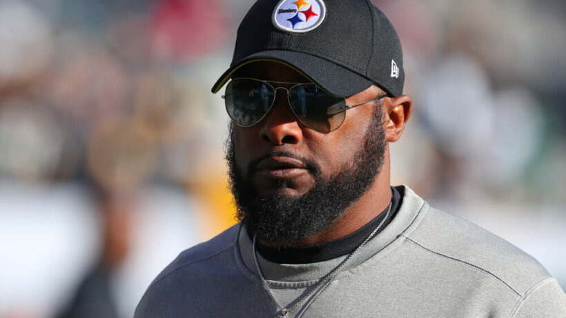 Closeup of Mike Tomlin on the Pittsburgh Steelers sideline