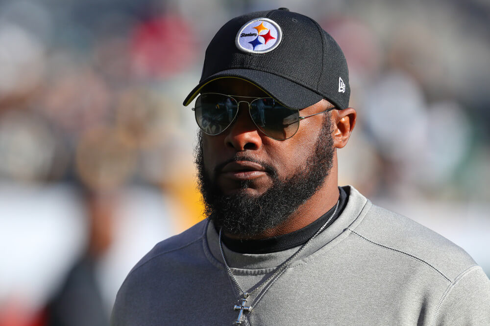 Closeup of Mike Tomlin on the Pittsburgh Steelers sideline