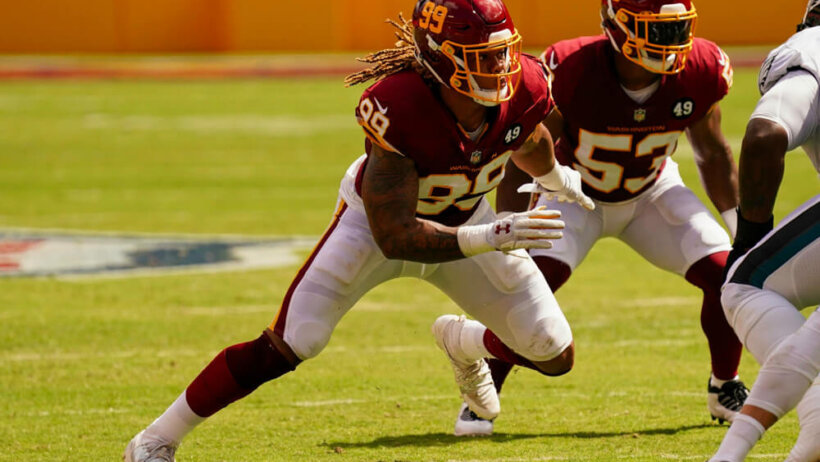 Chase Young rushing the quarterback.