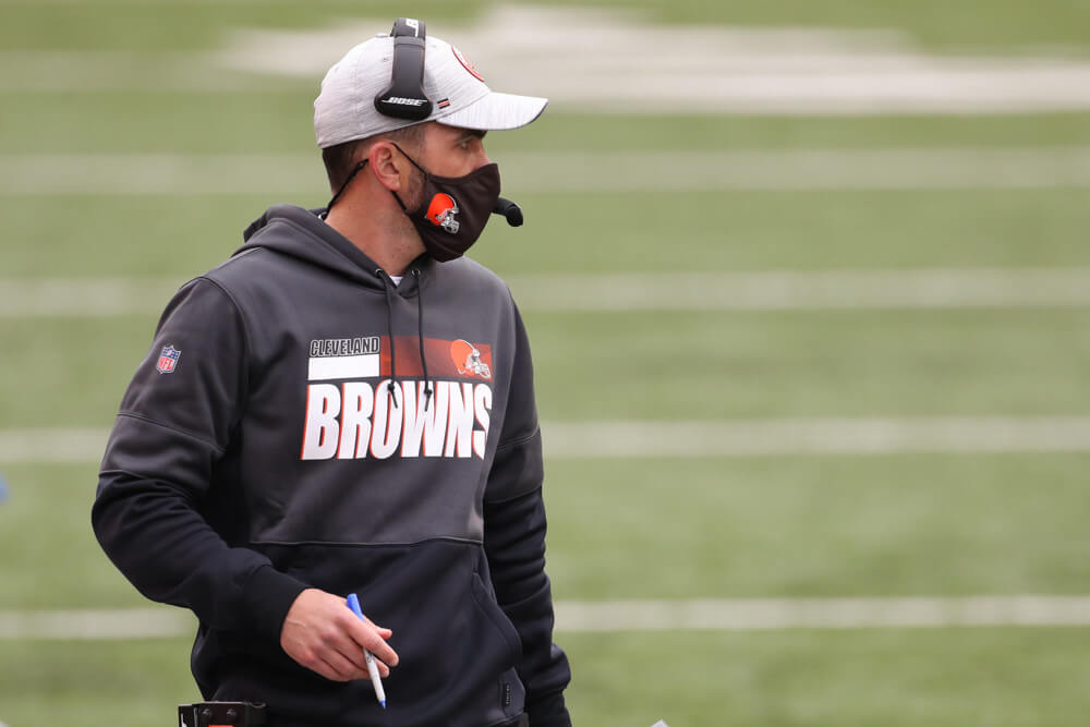 Cleveland Browns head coach Kevin Stefanski walking the sideline