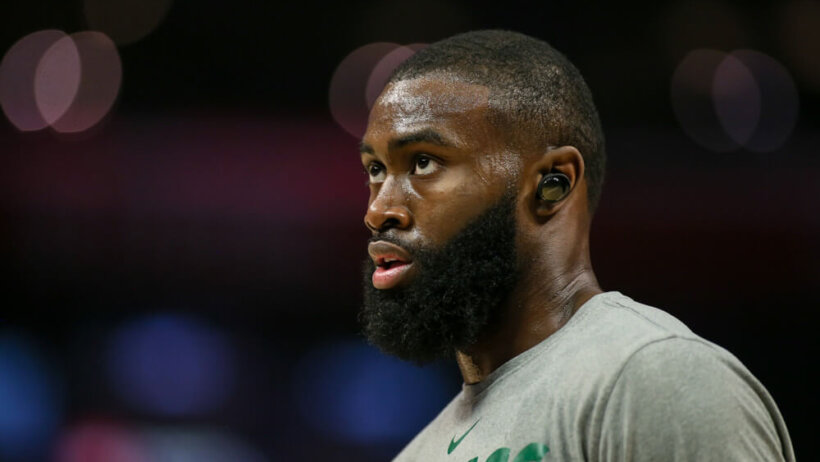 Jaylen Brown warming up