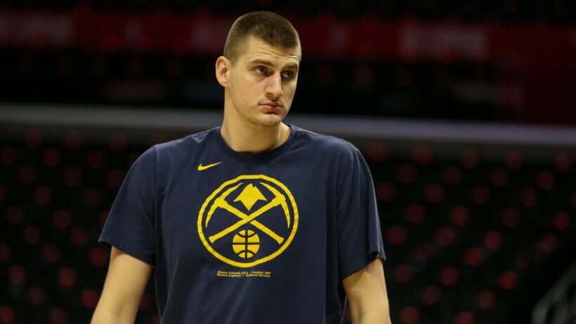 Nikola Jokic in warmup shirt