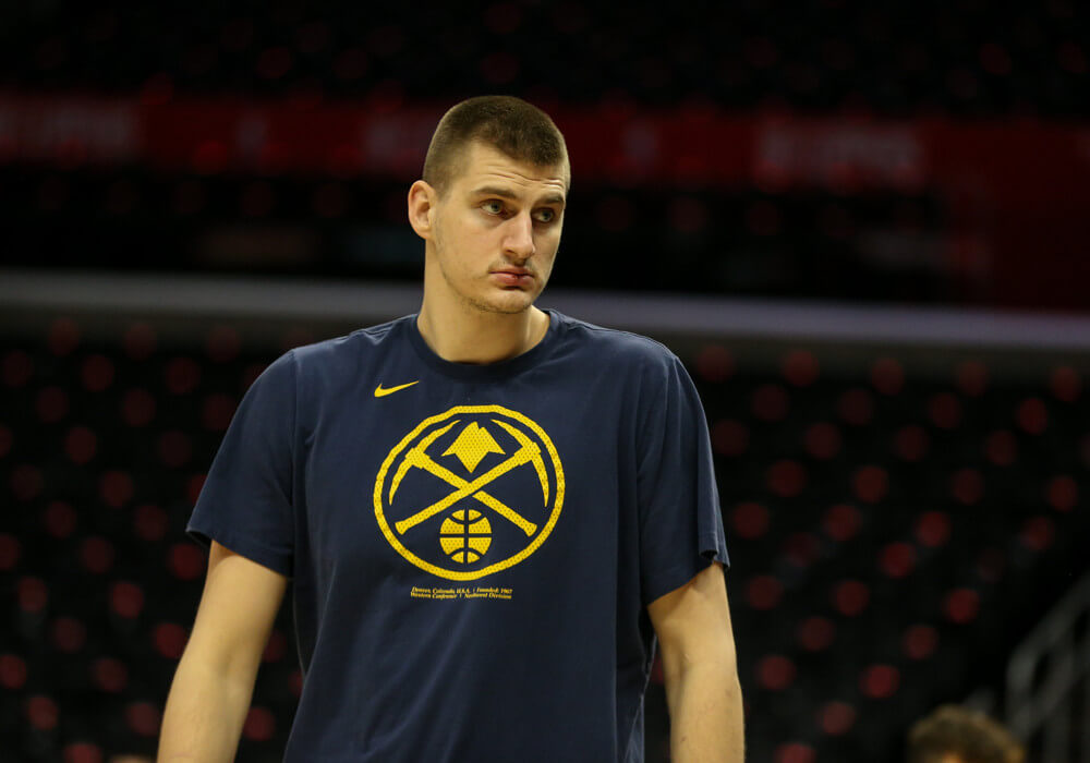 Nikola Jokic in warmup shirt