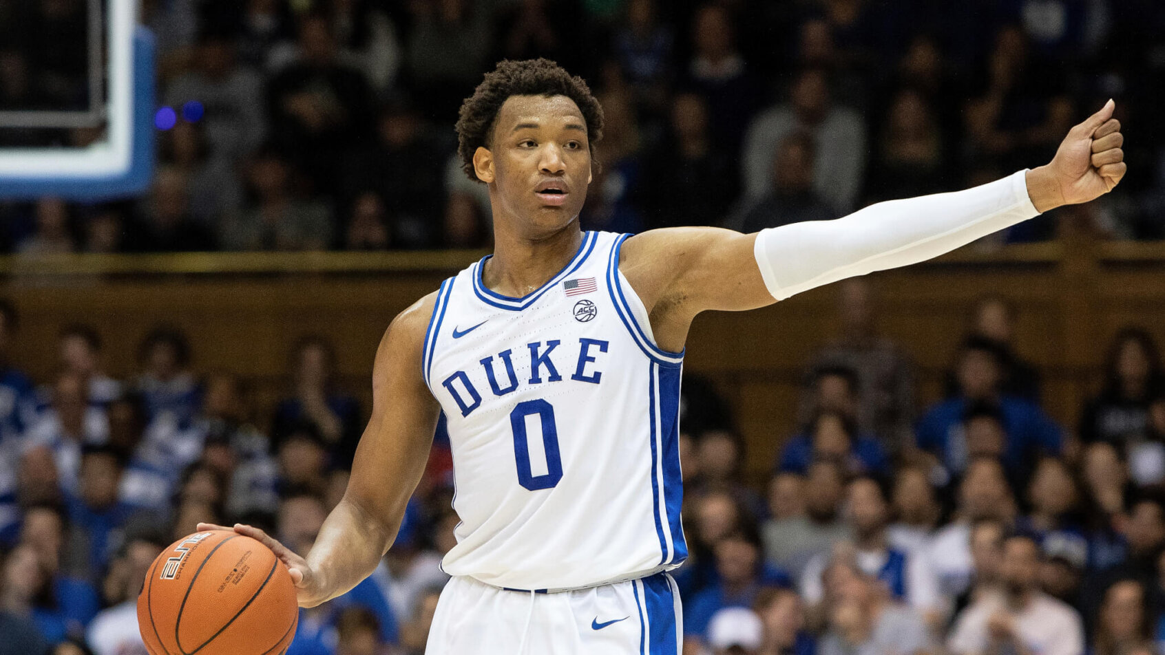 Duke's Wendell Moore Jr. (0) calls a play during an NCAA college basketball game against Brown in Durham, N.C..