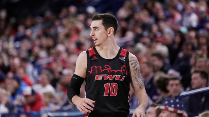 Eastern Washington guard Jacob Davison walks on the court