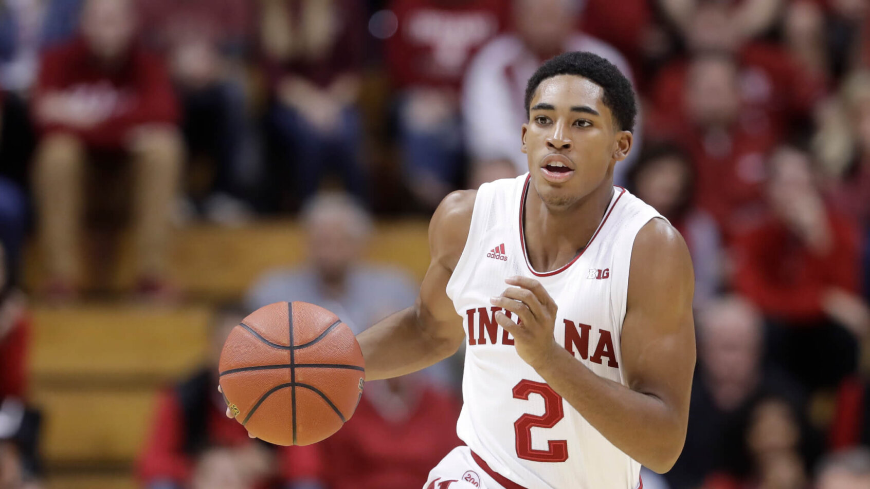 Indiana's Armaan Franklin dribbling up the court