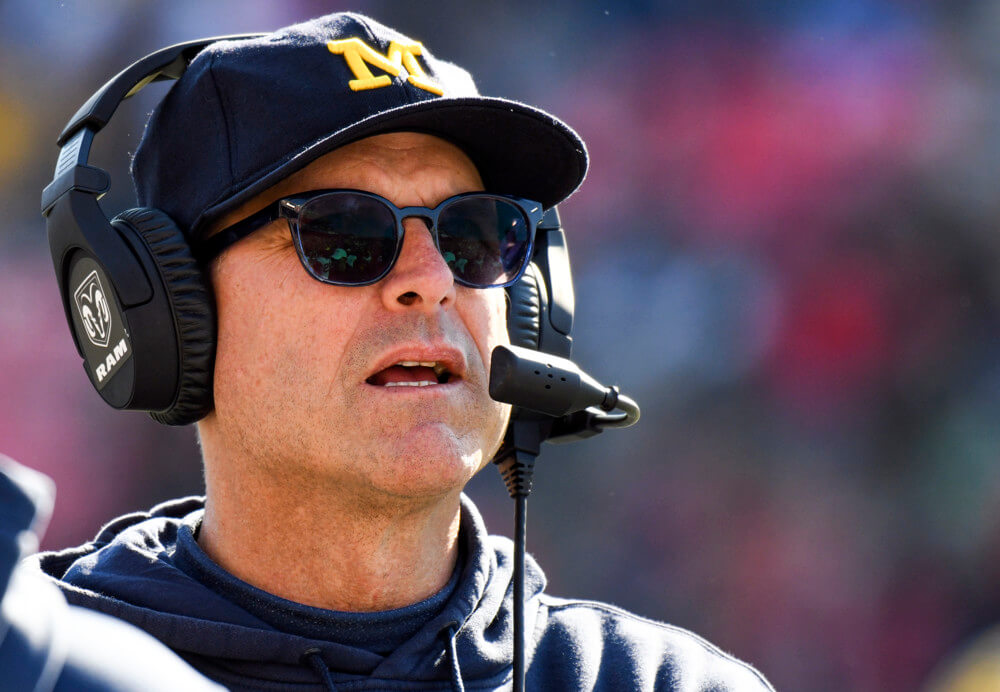 Michigan Wolverines head coach Jim Harbaugh on the sidelines