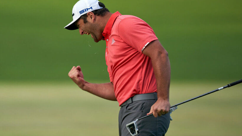 Jon Rahm celebrates