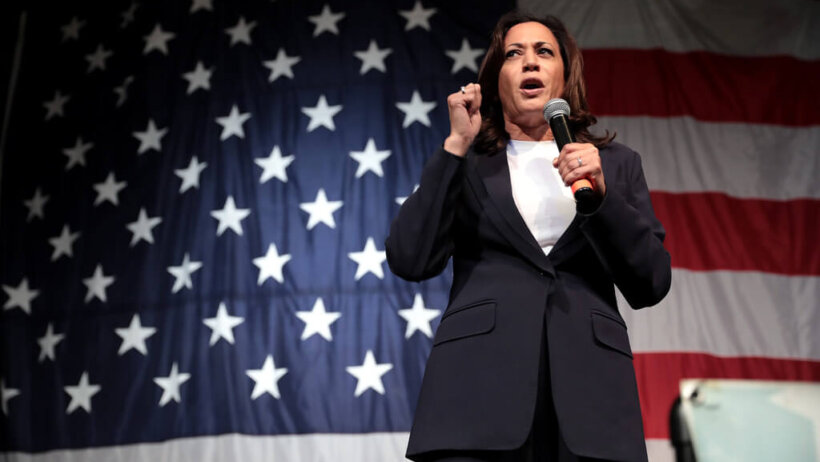 Kamala Harris speaking on stage