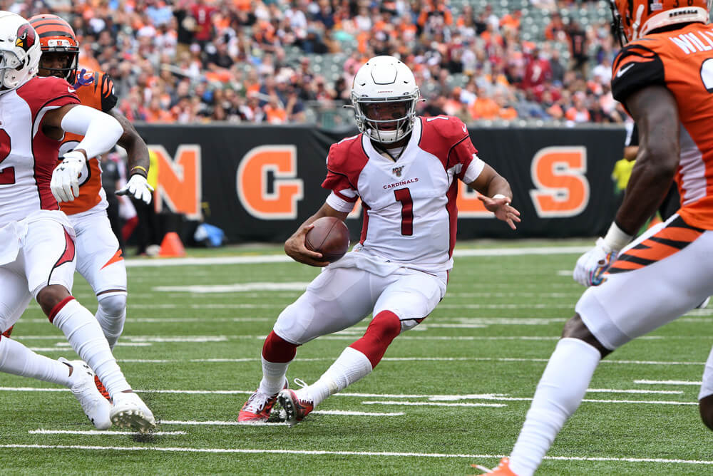 Kyler Murray of the Arizona Cardinals running with the football.
