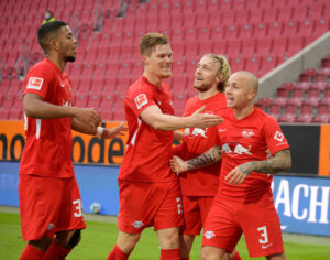 RB Leipzig players celebrating