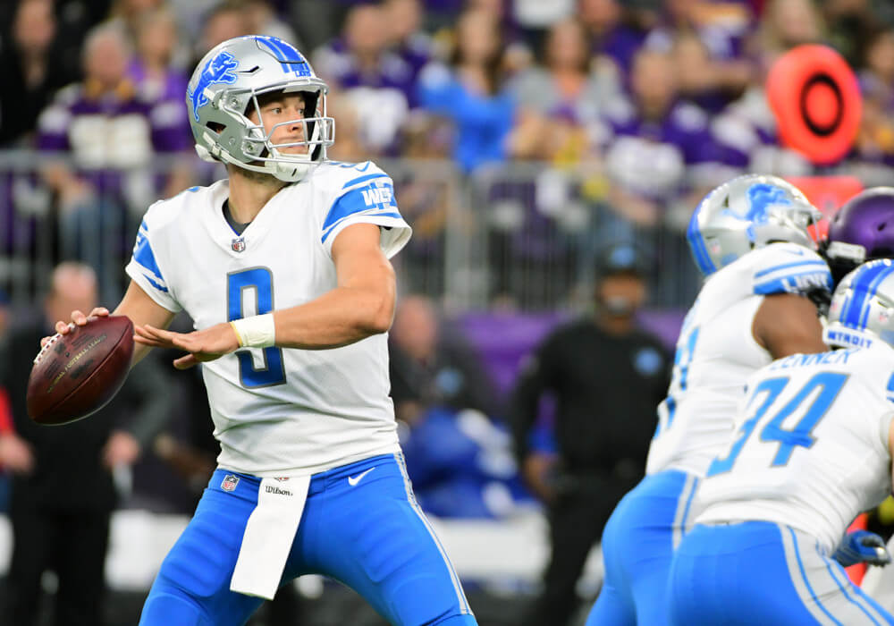 Matthew Stafford throwing a pass