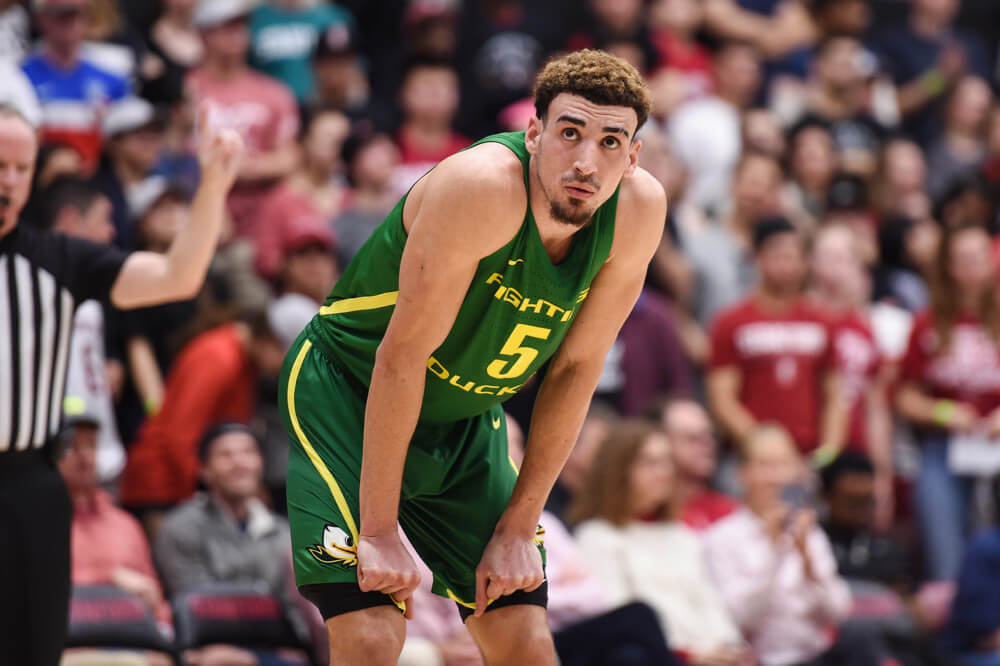 Oregon Ducks guard Chris Duarte catching his breath