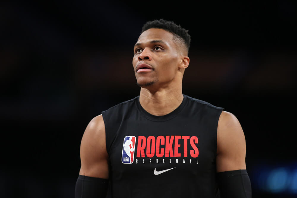 Westbrook warming up