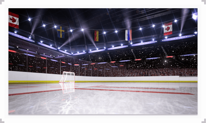 Hockey net on the ice in a rink
