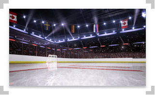 Hockey net on the ice in a rink