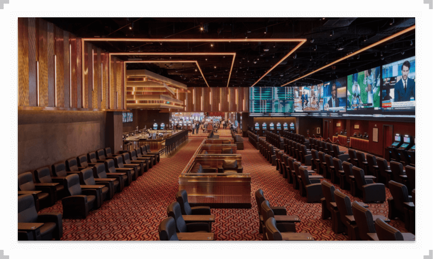 Chairs and tables in a retail sportsbook location