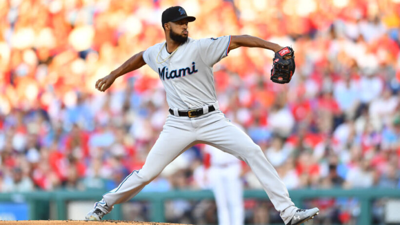 Sandy Alcantara pitching for Miami