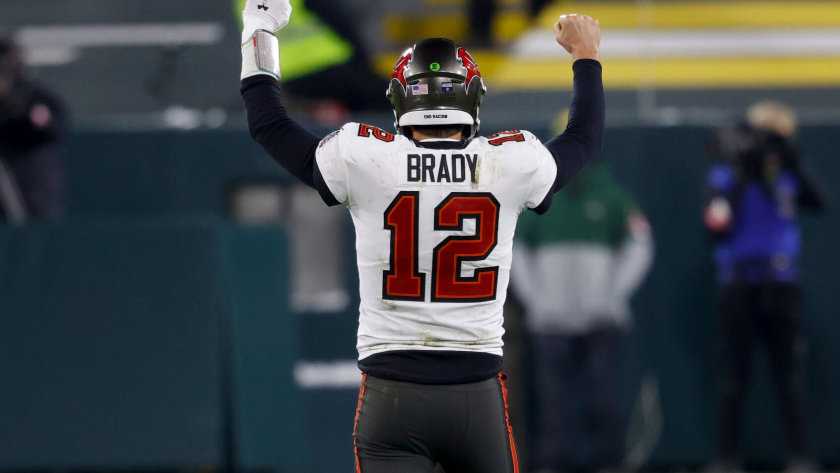 Tampa Bay Buccaneers quarterback Tom Brady celebrating