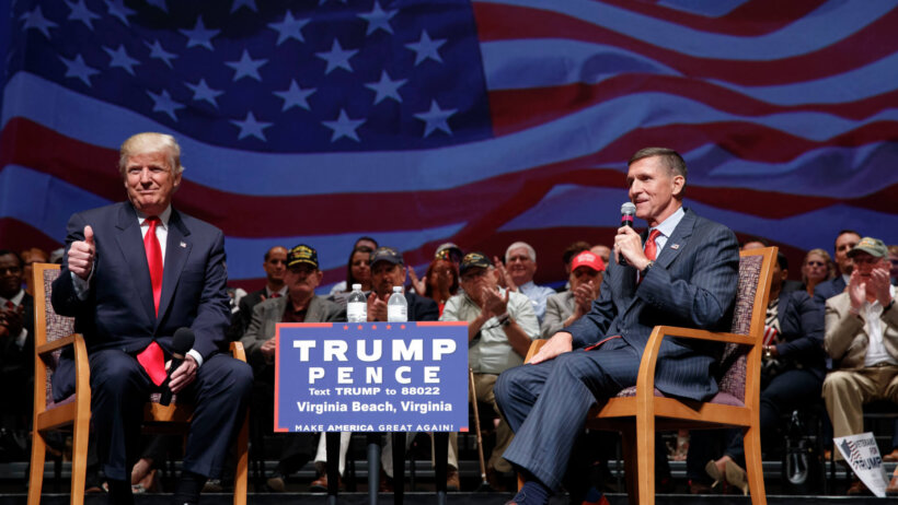 Donald Trump, Michael Flynn on stage