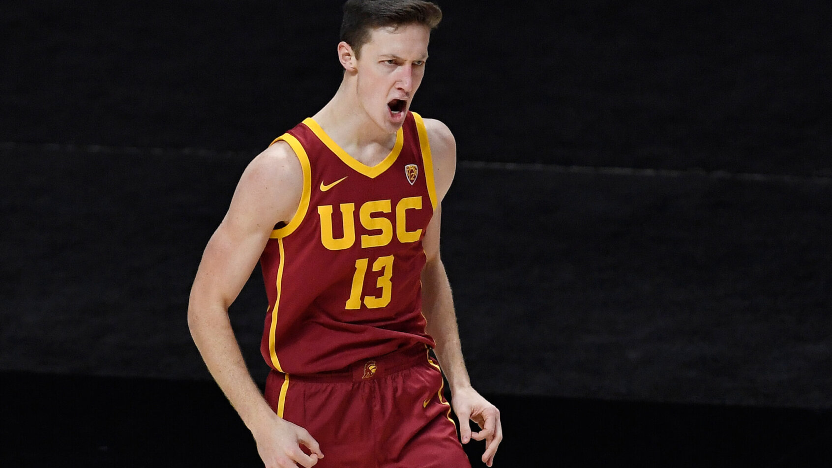 Southern California's Drew Peterson celebrating a basket