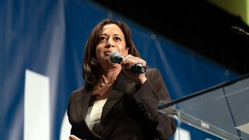 Kamala Harris speaking to a crowd