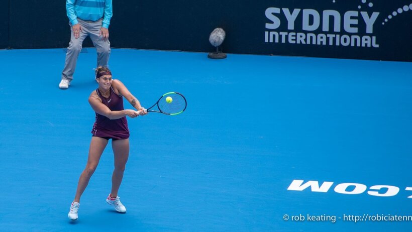 Aryna Sabalenka hitting a backhand