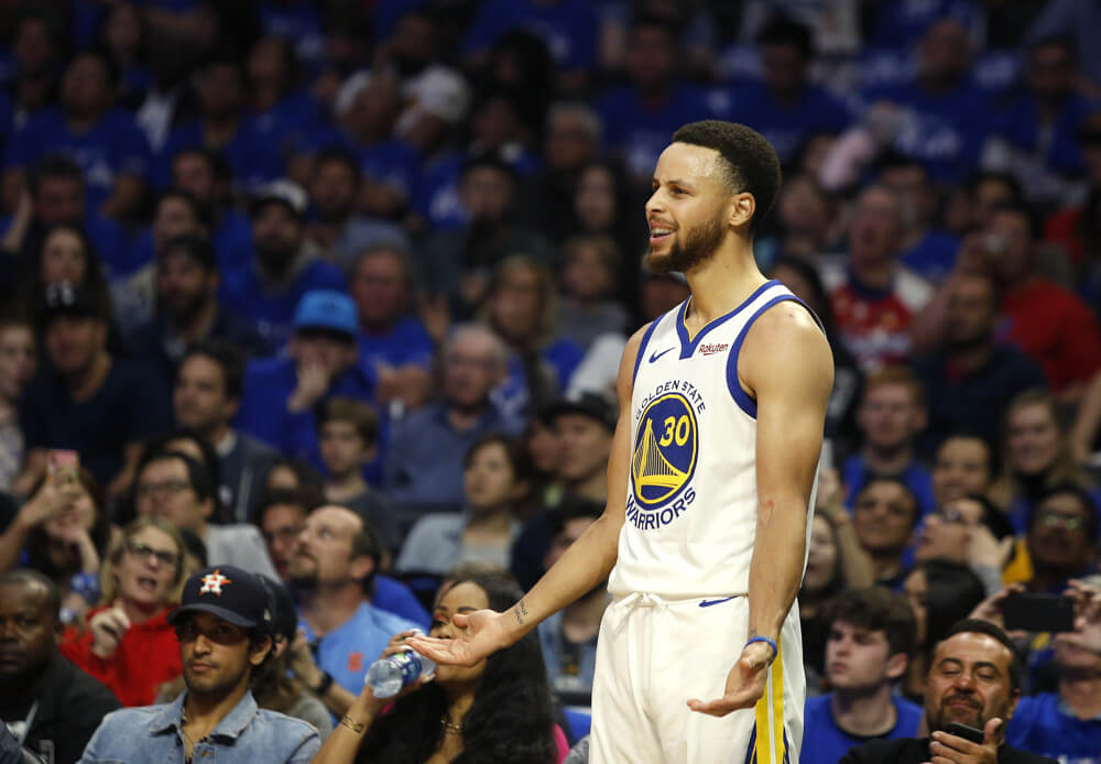 Steph Curry looking on in disbelief