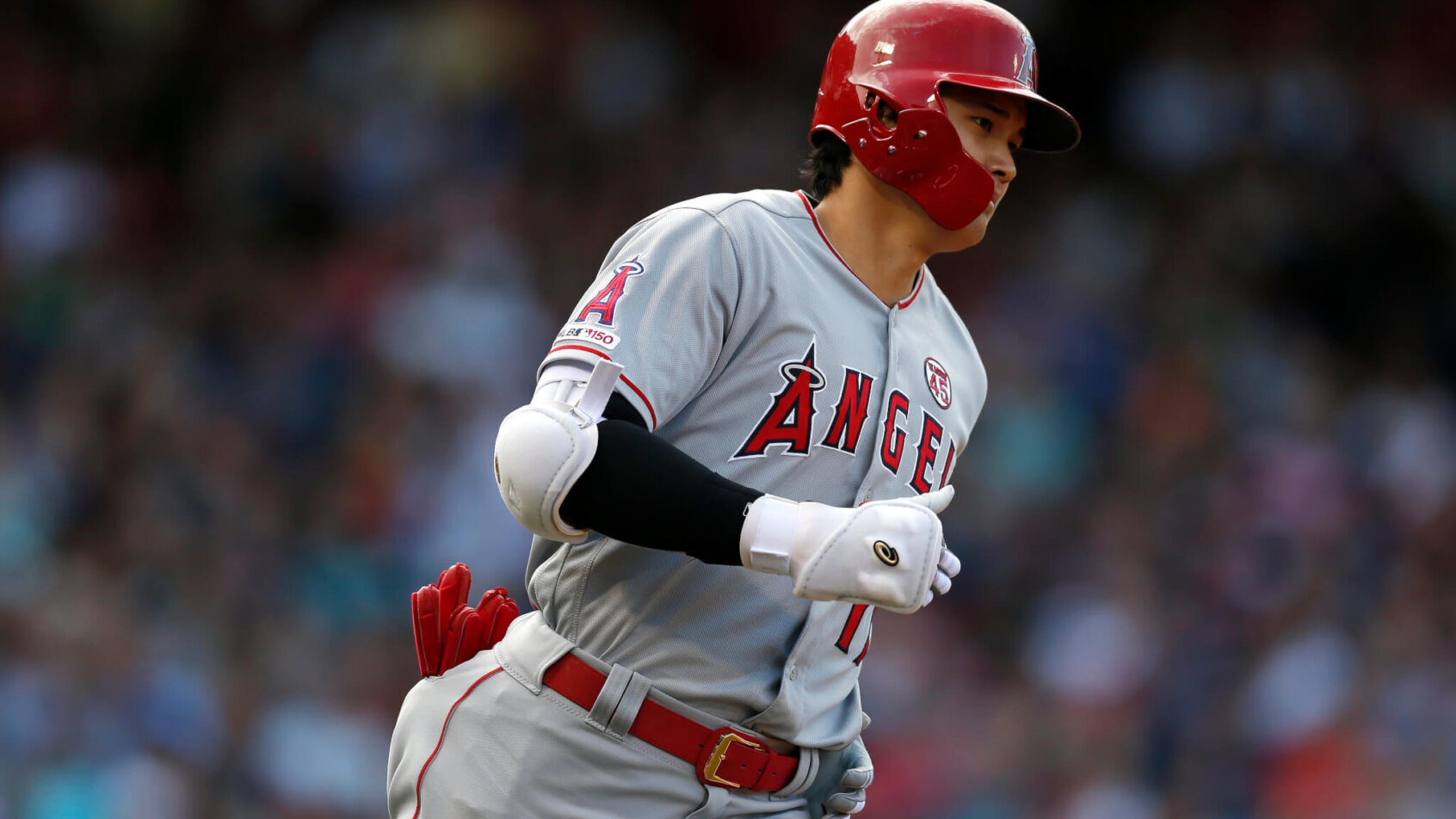 Shohei Ohtani rounding the bases