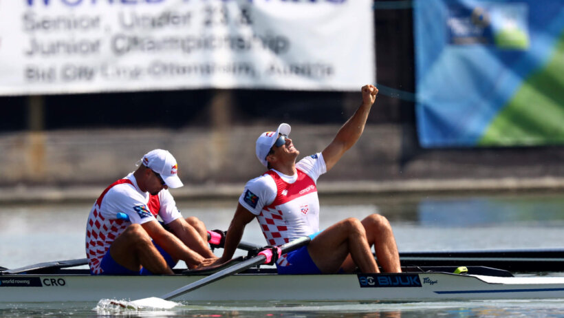 The Sinkovic brothers celebrate a victory