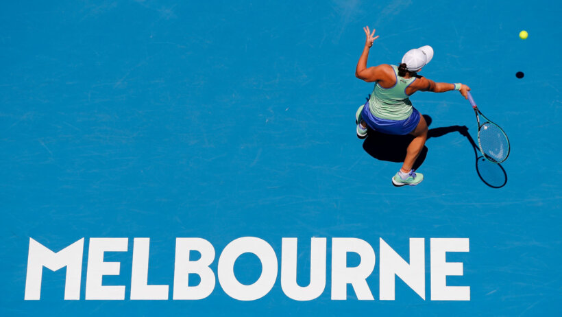 Australia's Ashleigh Barty making a forehand return during a tennis match.