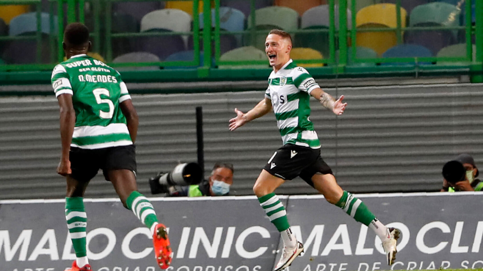 Nuno Santos celebrating with teammate