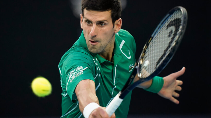 Novak Djokovic hitting ball with his backhand