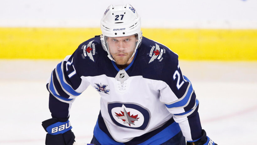 A mid shot of Winnipeg Jets' Nikolaj Ehlers on the ice during a NHL game.