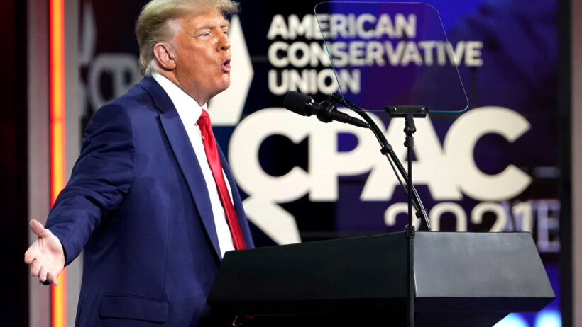 Former President Donald Trump speaks at CPAC in Feb. 2021.