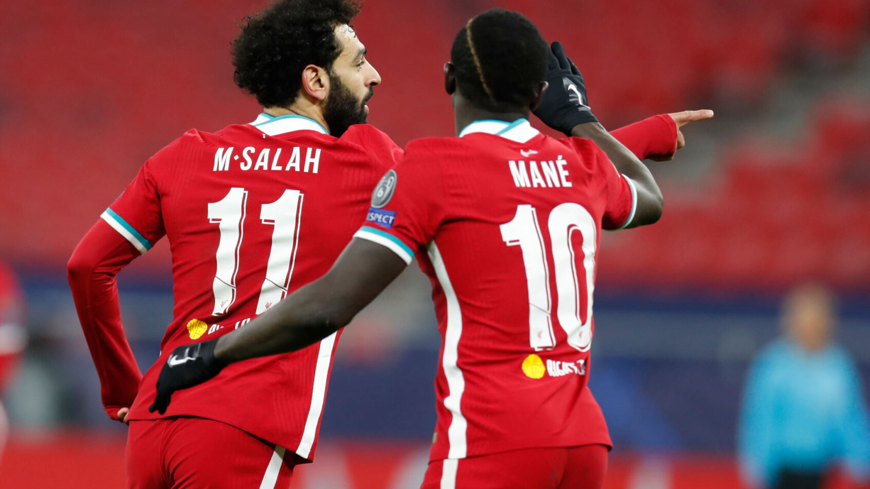 Mohamed Salah celebrates goal with teammate