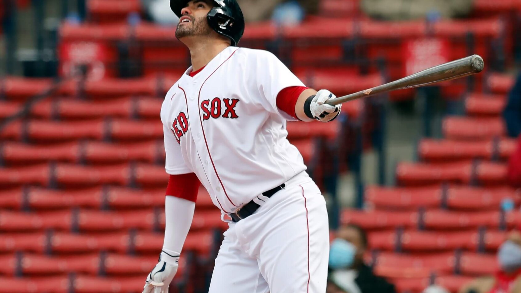 JD Martinez watching ball after swinging