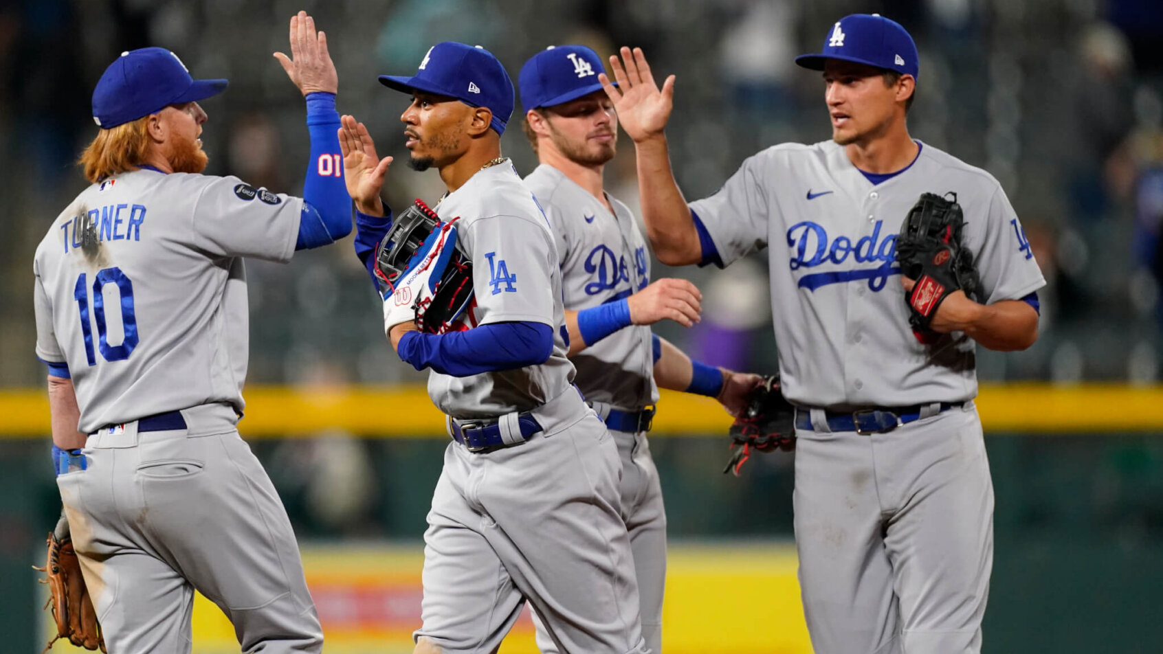 Los Angeles Dodgers celebrate vs Rockies