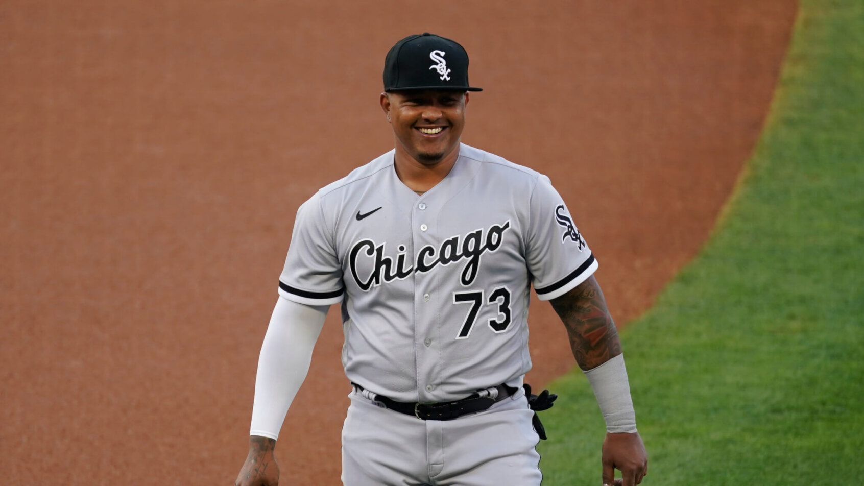 White Sox DH Yermin Mercedes smiling on the field