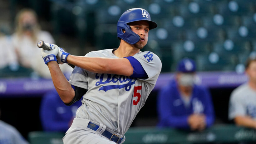 Corey Seager takes a big cut