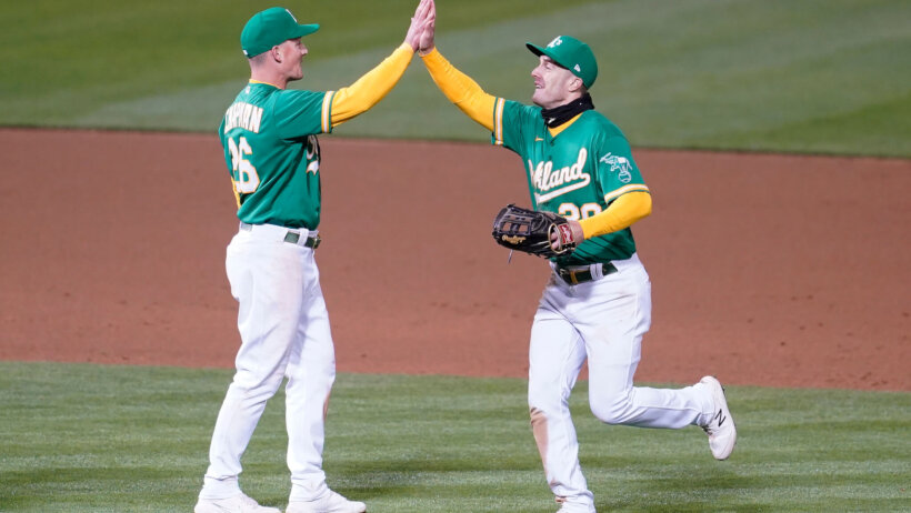Oakland A's players celebrating