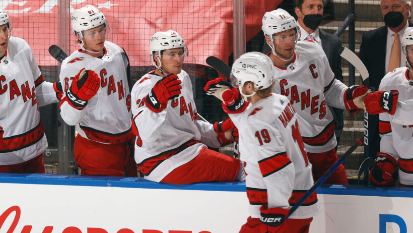 Dougie Hamilton high-fives teammates