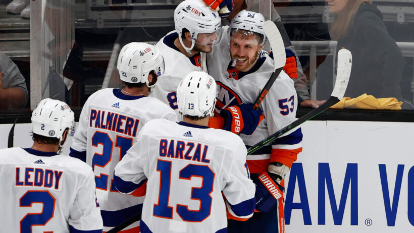 Islanders celebrate goal