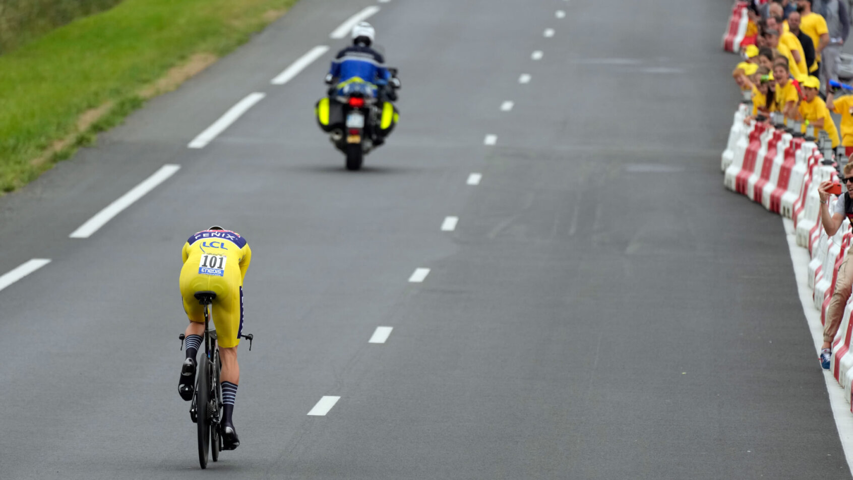 Mathieu Van Der Poel riding solo in the Yellow Jersey