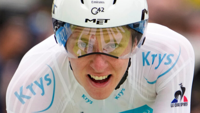 Closeup of Tadej Pogacar during a time trial