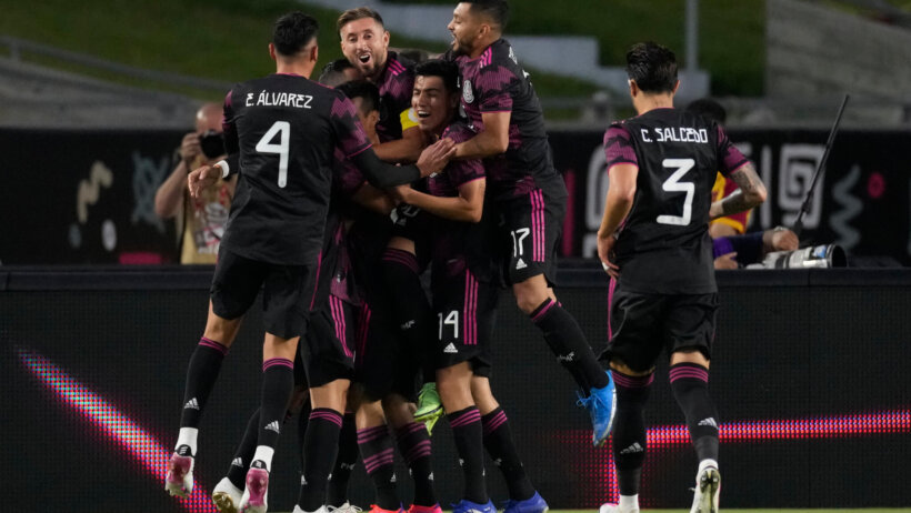 Mexico players celebrate goal